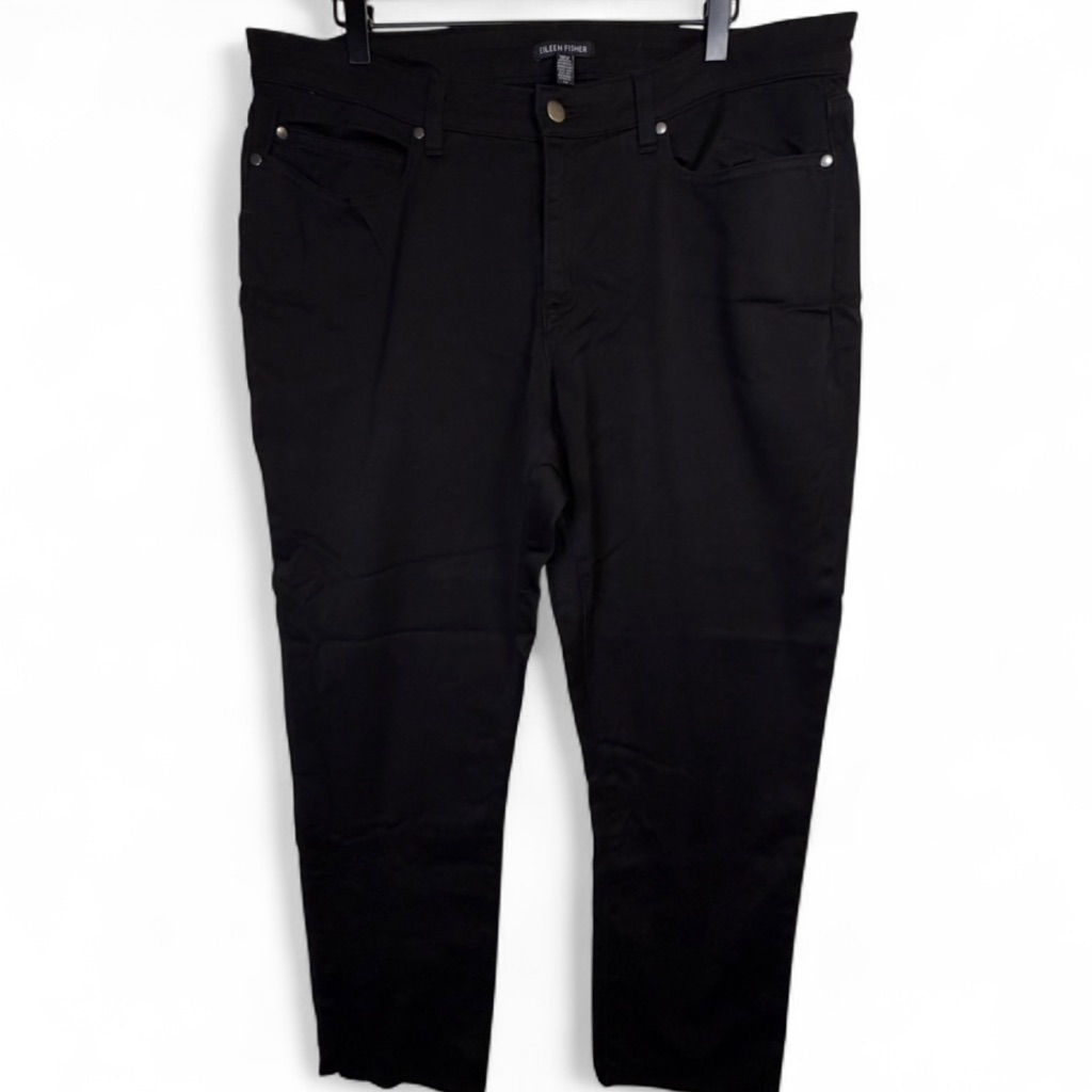 Eileen Fisher Organic Cotton Black Jeans Womens Size 16 Straight Leg Stretch